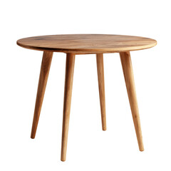 A modern wooden table with three legs on a black background