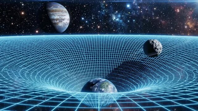 Visualization of celestial bodies warping space-time continuum.