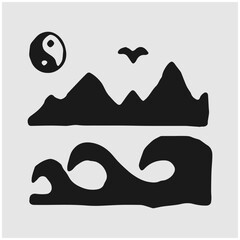 doodle beach nature hand draw illustration vector