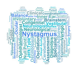 Obraz premium Nystagmus Word Cloud. Key Concepts in Ocular Oscillations and Vestibular Assessment