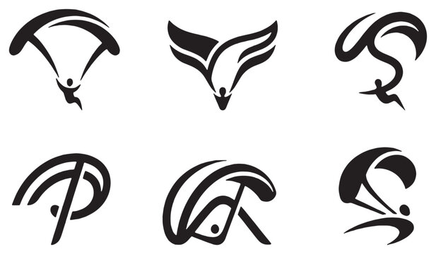 Collection of abstract vector icons representing paragliding and extreme sports.