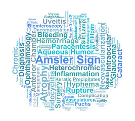Obraz premium Amsler Sign Word Cloud. Diagnostic Indicators for Fuchs Heterochromic Iridocyclitis
