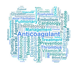 Obraz premium Anticoagulant Word Cloud. Key Terms in Thrombosis Prevention and Hematological Therapy