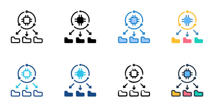 Text Classification icons set multiple style collection. Editable stroke 
