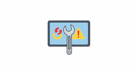System Maintenance and Update Issues Icon with Wrench and Warning Sign for Troubleshooting and Repair