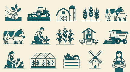 Collection of Modern Agriculture and Farming Industry Vector Icons © StockStudio