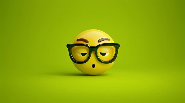Disappointed Emoji with Glasses on Green Background.