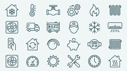 Set of HVAC, Energy Management, and Home Repair Line Icons © StockStudio