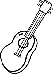 Obraz premium Acoustic Ukulele Guitar Illustration for Beach Music Vibe Outline Hand Drawn