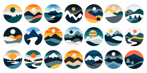 Colorful easter eggs decorated with mountain and wave landscapes