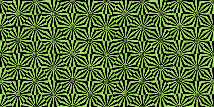 Optical illusion featuring a repeating pattern of green and black shapes