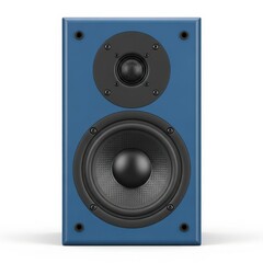 Fototapeta premium A close-up view of a blue speaker with a black woofer and a silver logo on the front.