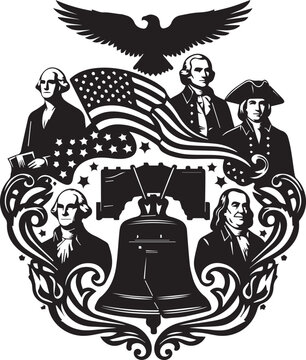 American history founders emblem patriotic symbol silhouette vector illustration line art style