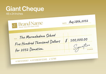 Giant Cheque Check Template for Donation Presentation, Award & Charity Event