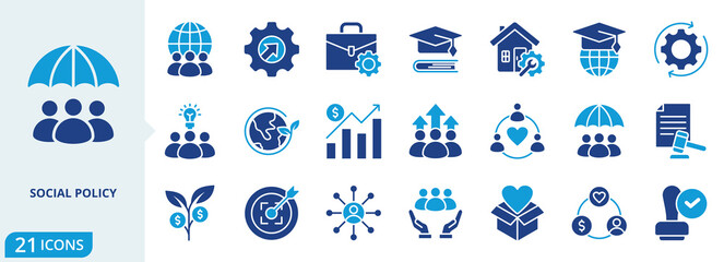 social policy flat icon pack collection of social, policy, icon, business, law, government, society, responsibility, environment, support icon