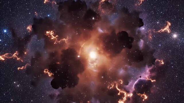 Stellar Explosion in a Deep Space Nebula - A visual representation of a stellar explosion ejecting matter into the surrounding deep space nebula.