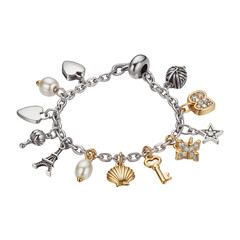 Luxury gold and silver jewelry isolated on white background, fashion necklace and bracelet accessory concept