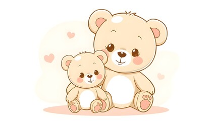Fototapeta premium Cute teddy bear couple pastel colors, flat cartoon illustration.