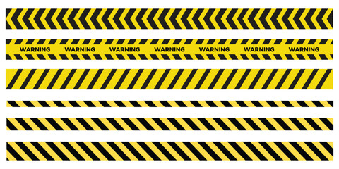 Yellow warning tape safety stripe. Caution barrier stripe for safety zone, blocked area, website page, road work, site maintenance, redesign progress. Vector illustration. © ExtremeStockBD