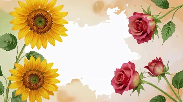 Bright Sunflowers and Roses Frame Video Montage.