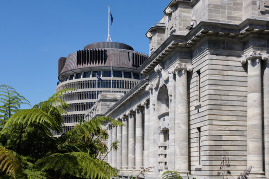 The Parliament House and the Beehive - Wellington, New Zealand