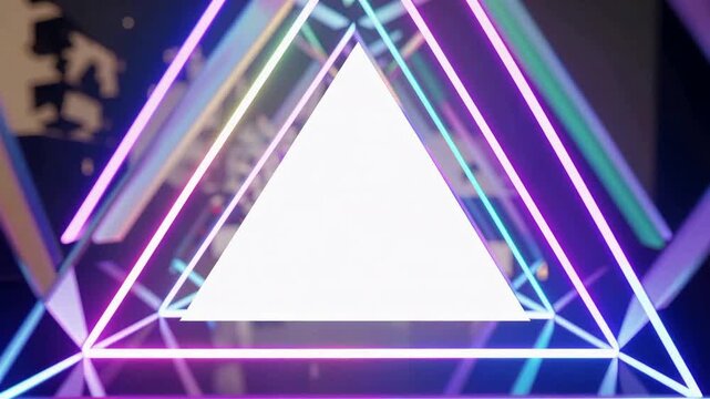 Neon Triangle Frames Create Abstract Geometric Illusion.