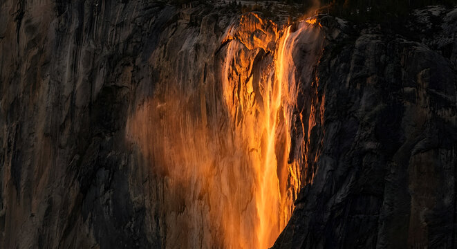 Natural Firefall phenomenon at Horsetail Fall in Yosemite National Park