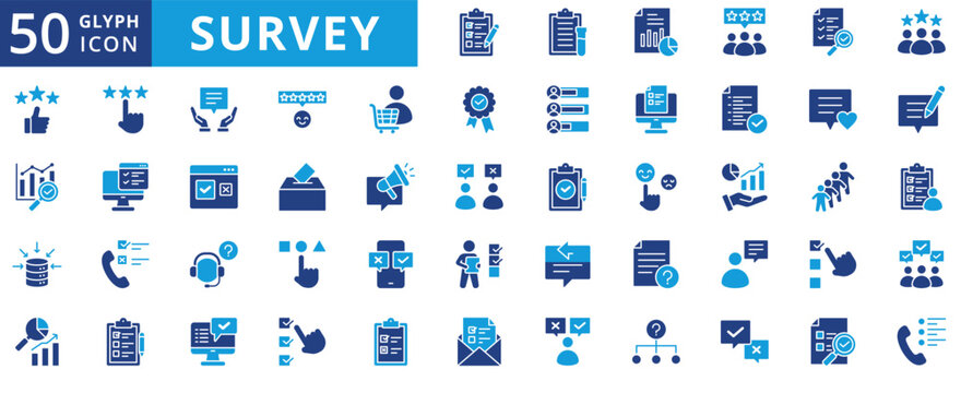 survey icon pack flat contains questionnaire, poll, assessment, campaign, population, vote, answer, participant, correspondence, crm, customer service, client support, complete, summary