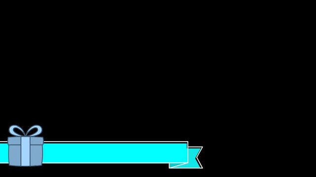 Animated lower third banner with ribbon and gift box on transparent background alpha loop