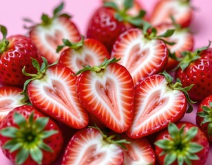 Vivid Closeup Fresh Sliced Strawberries Pastel Background