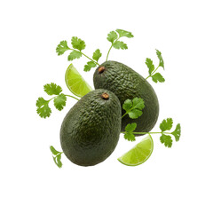 Floating Avocado & Cilantro, isolated on a transparent background