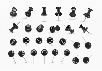 Push Pin Clipart Set, Red Thumbtack Pin Icons for Map Locations & Bulletin Boards