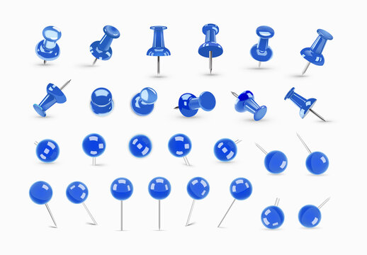 Push Pin Clipart Set, Red Thumbtack Pin Icons for Map Locations & Bulletin Boards