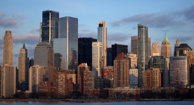New York skyline panorama. Manhattan skyline daytime in New York City. NYC Manhattan cityscape. New York City skyline with modern towers.