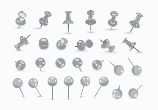 Push Pin Clipart Set, Red Thumbtack Pin Icons for Map Locations & Bulletin Boards