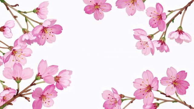 Pink Cherry Blossom Branches Frame Scene.
