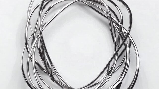 Tangled metal wires coil abstract closeup video.