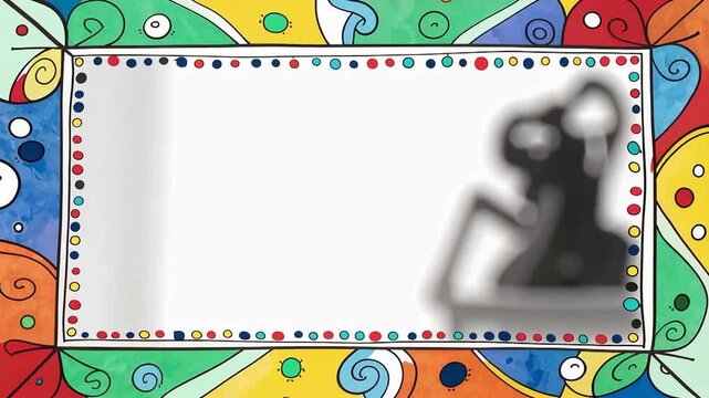 Colorful fun photo frame border with blurred silhouette.
