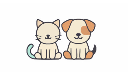 Cute cat and dog flat vector icon isolated on white background