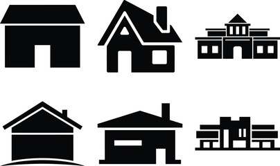Collection of black and white house icons