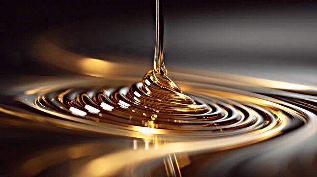 Close up of viscous golden liquid pouring and swirling
