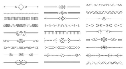 A diverse collection of modern, minimalist line dividers and borders, featuring various geometric and abstract designs. Perfect for typography, print, or web decoration.