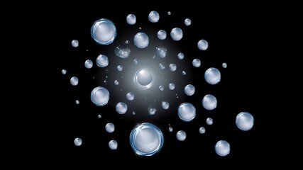 Realistic transparent water drops viewed from above on an isolated background. 