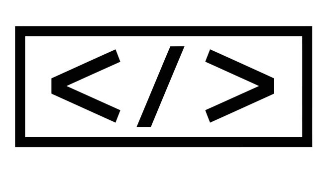 A close-up illustration of code symbol in a rectangular box viewed from directly above