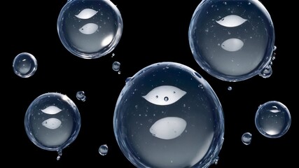 Realistic transparent water drops viewed from above on an isolated background. 