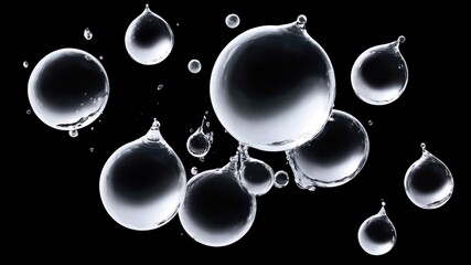 Realistic transparent water drops viewed from above on an isolated background. 
