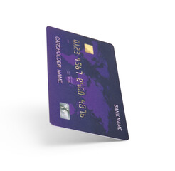 Purple credit card on white background