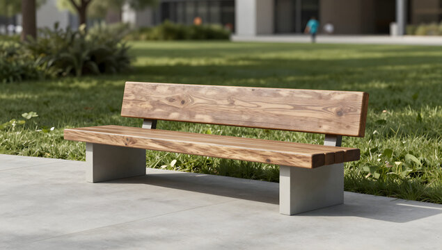 Serene Bench: A solitary wooden bench awaits, offering a tranquil space for rest and reflection in a serene outdoor setting.