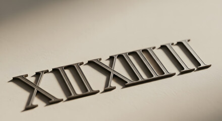 Obraz premium Metallic roman numerals arranged on a textured surface with soft lighting