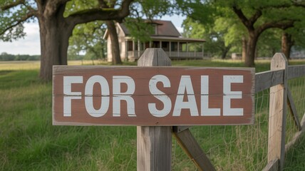 Rustic For Sale sign on wooden fence in front of house